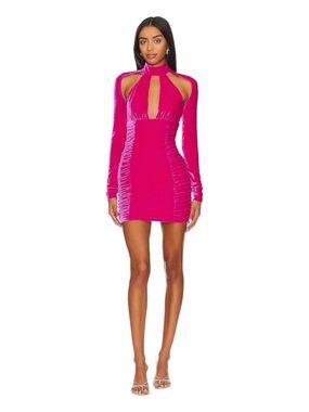 NWT! Lovers & Friends Pink GRETA CUT-OUT VELVET MINI DRESS. Size Large.